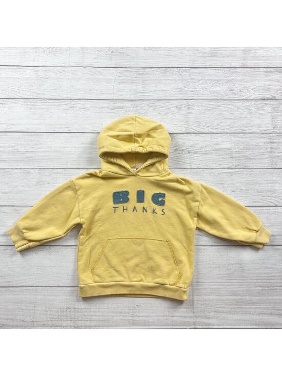 Zara Other - Zara Baby Yellow Hooded Sweatshirt "Big Thanks" Cotton Blend 18-24 Months